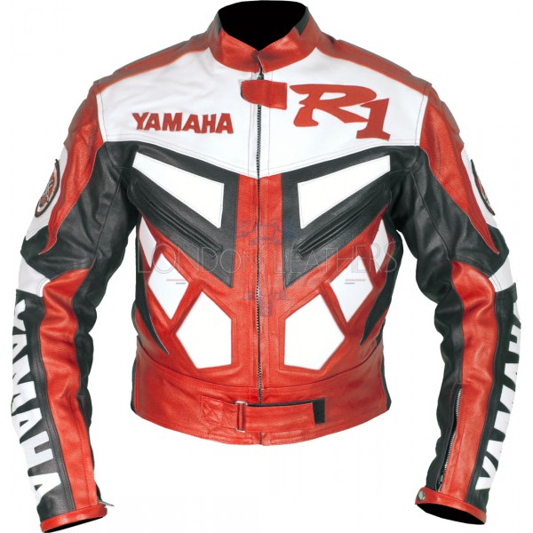Yamaha R1 Red Classic Leather Biker Jacket